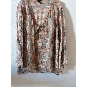 Lane Bryant Top Womens Plus 18/20 Rust/Gold Paisley Print V Neck Tunic boho